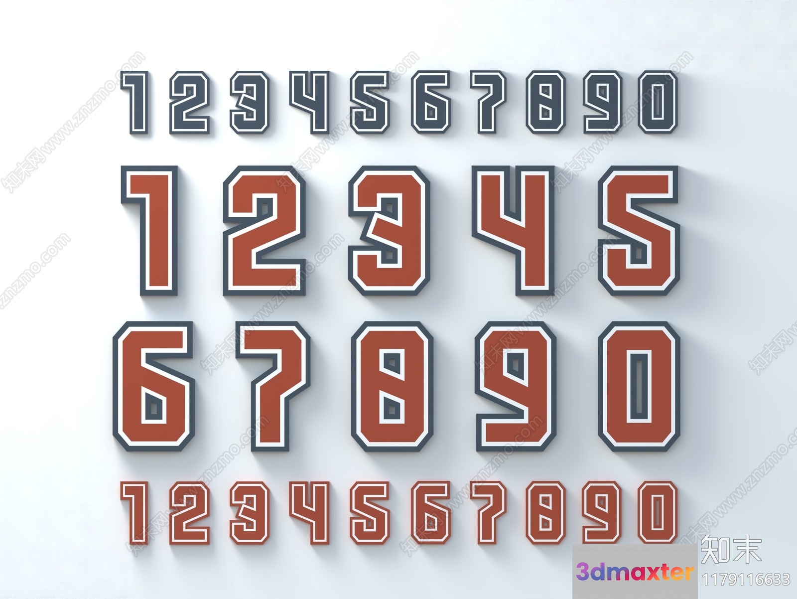 Three-Dimensional Numbers 3D Model - 5704 - VRAY Render