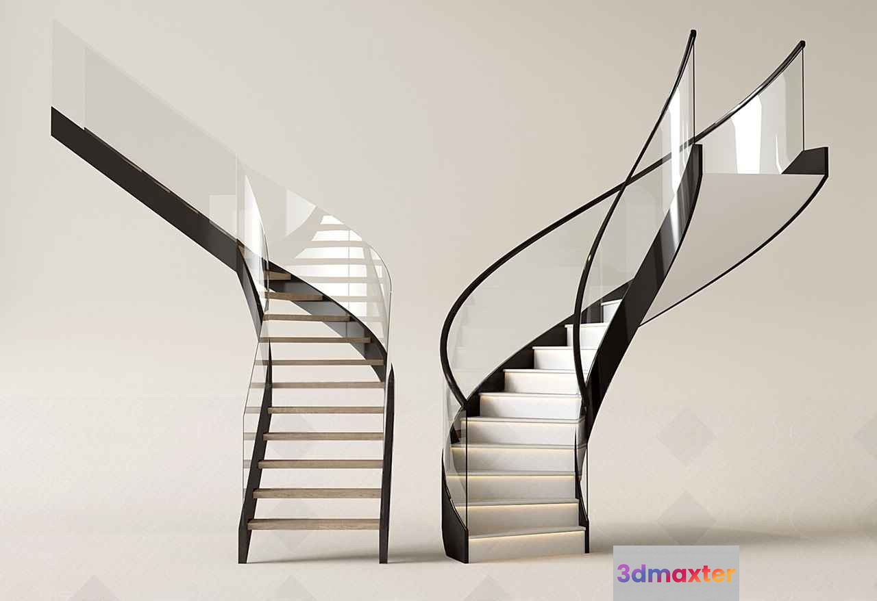 Curved Glass Staircase 3D Model - 13218 - VRAY Render