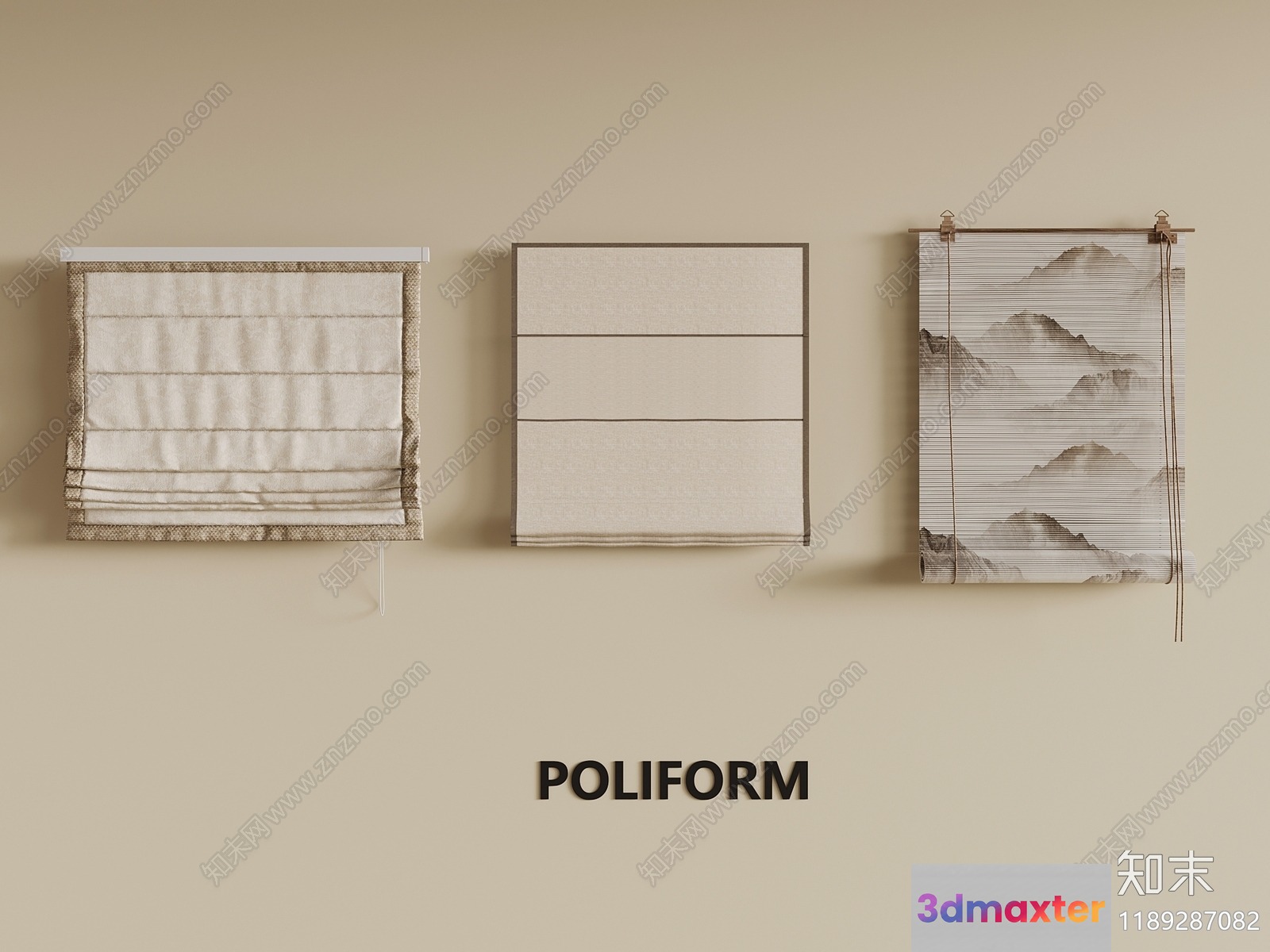 Three Window Blinds With A Beige Background 3D Model - 1639 - VRAY Render