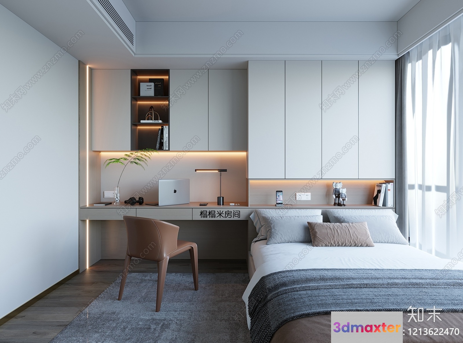 Modern Minimalist Bedroom 3D Model - 21672 - VRAY Render
