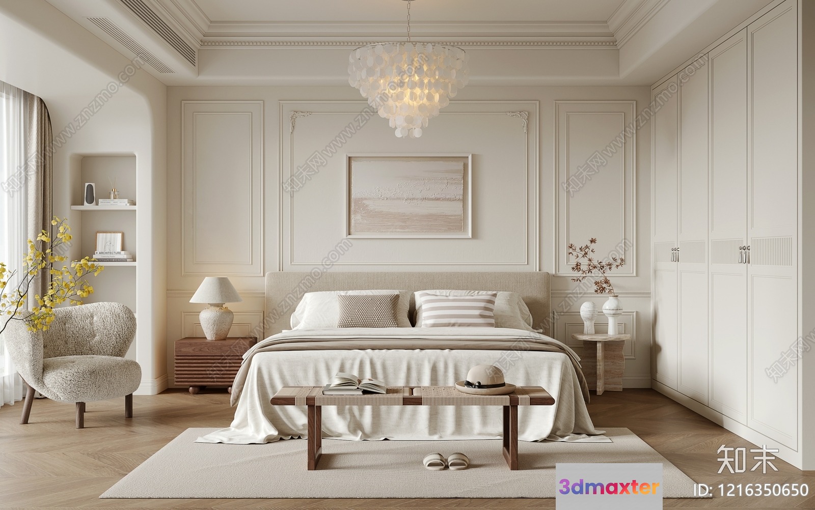 Cozy White Bedroom 3D Model - 13518 - VRAY Render