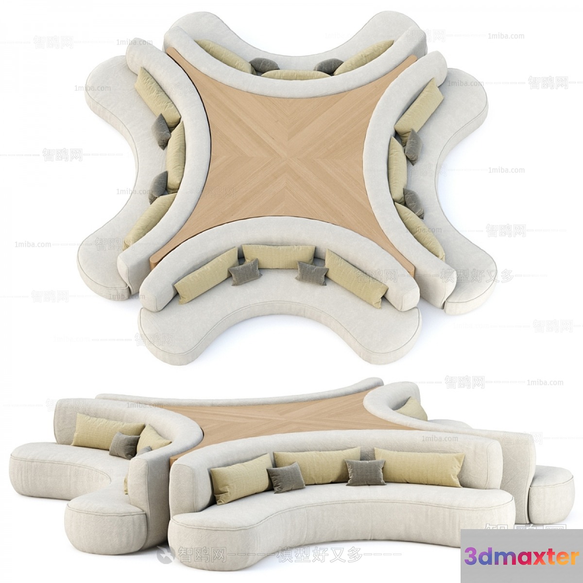 A Large White Sectional Sofa 3D Model - 19794 - VRAY Render