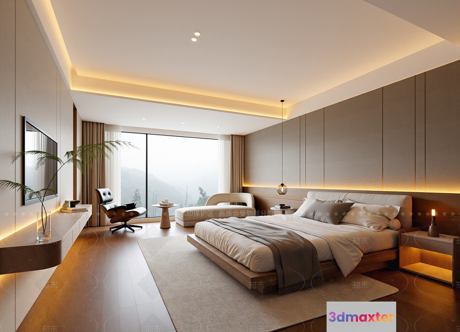 Modern Minimalist Bedroom 3D Model - 22193 - VRAY Render