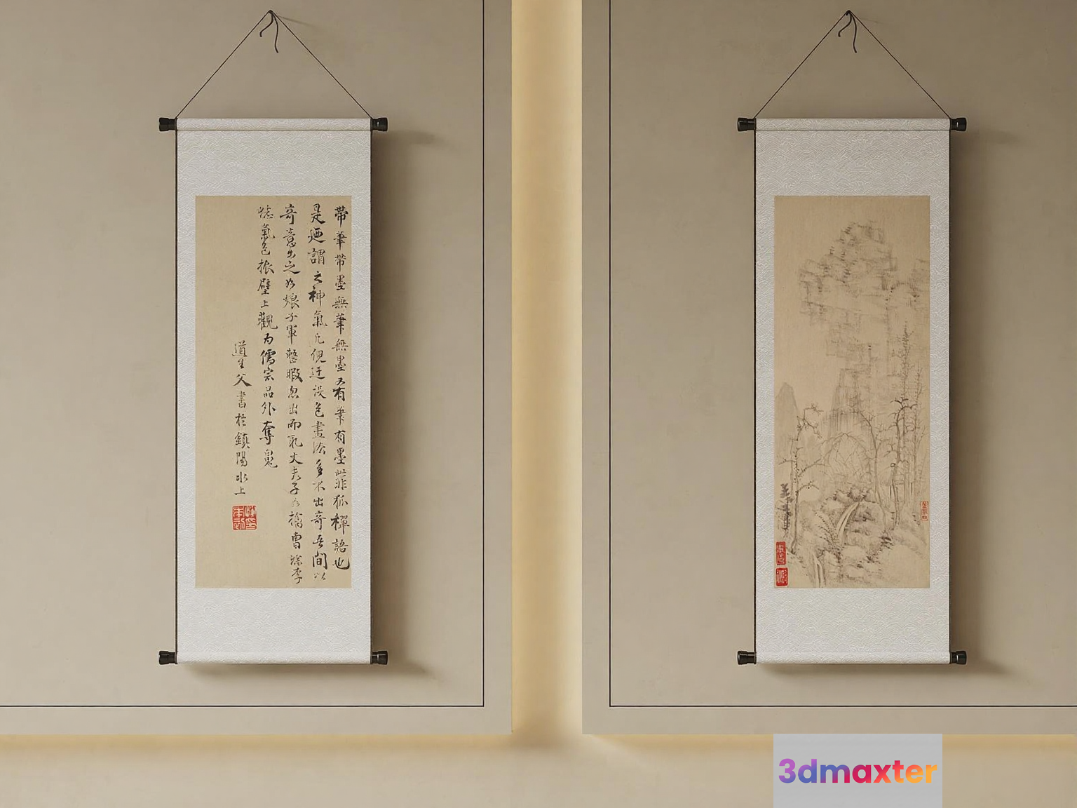 Asian Hanging Scrolls 3D Model - 4421 - VRAY Render