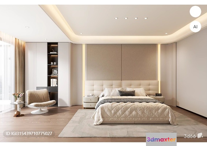 Cozy Modern Bedroom 3D Model - 8839 - VRAY Render