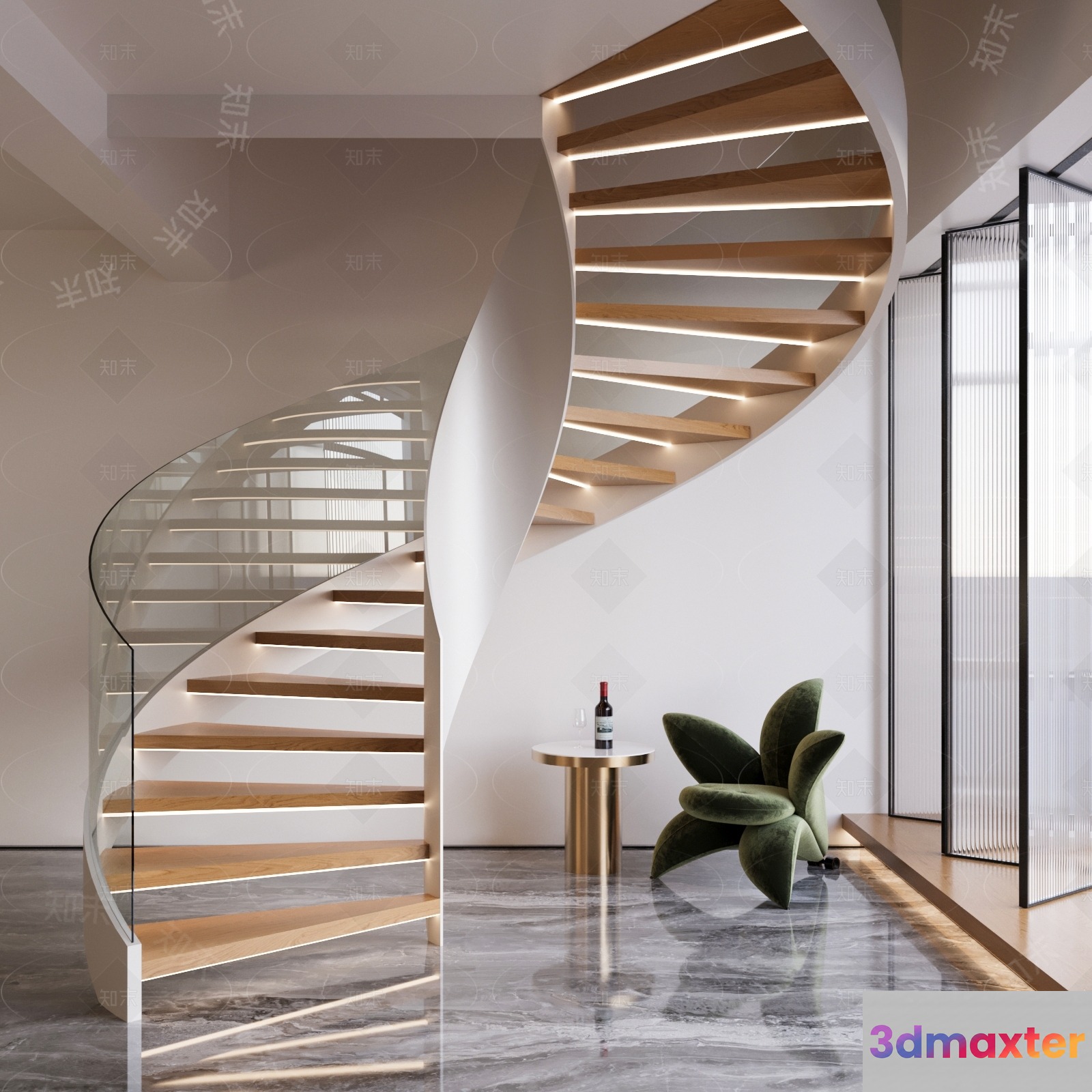 Modern Spiral Staircase 3D Model - 6117 - VRAY Render