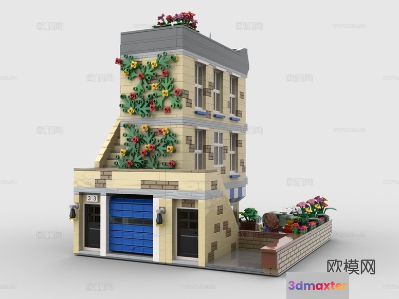 A Building Made Of Lego Blocks 3D Model - 8970 - VRAY Render