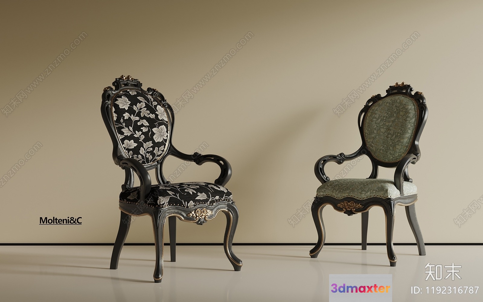 Wooden Armchairs With Floral Patterns 3D Model - 8788 - VRAY Render