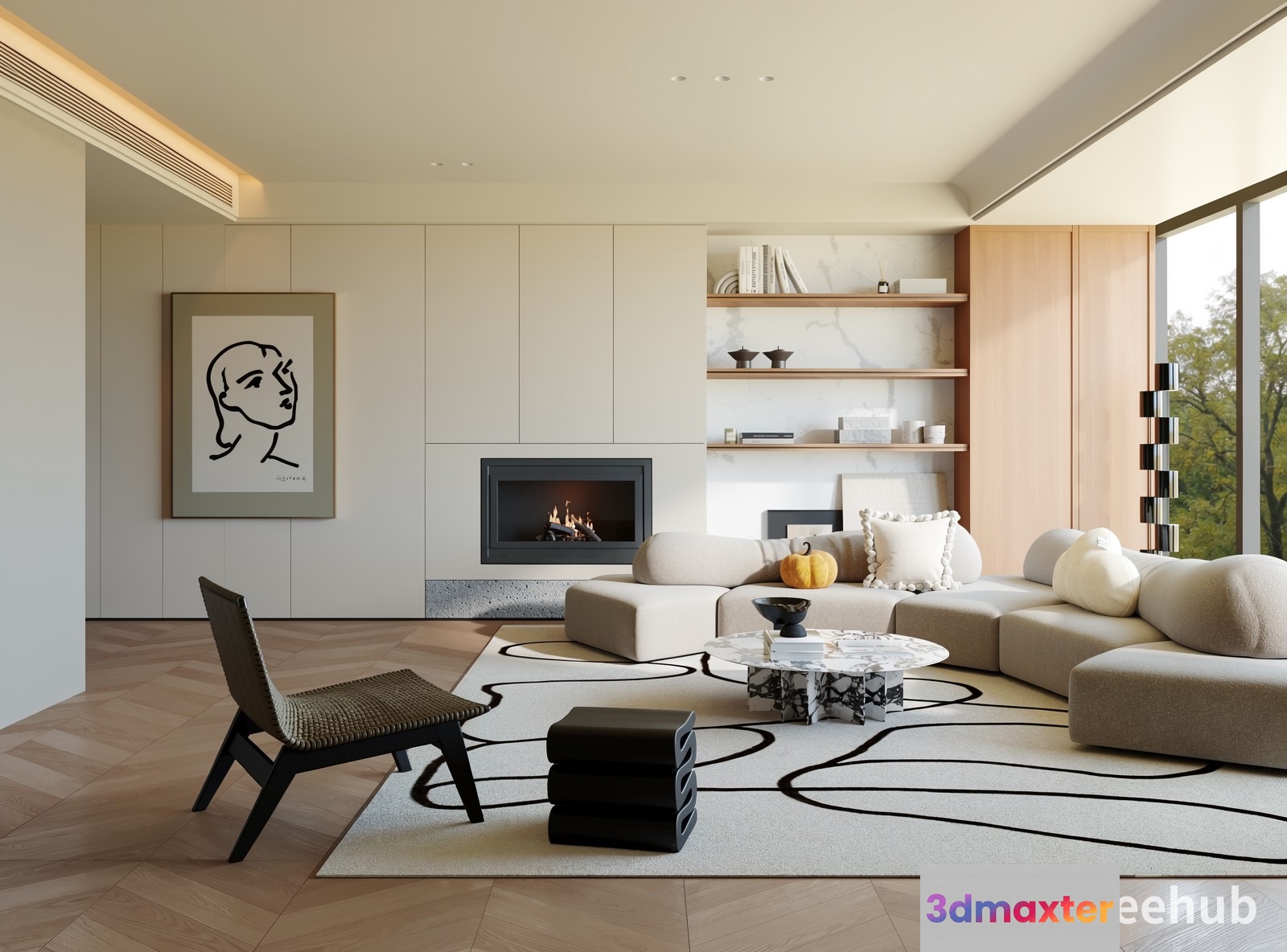 Modern Living Room 3D Model - 19250 - VRAY Render
