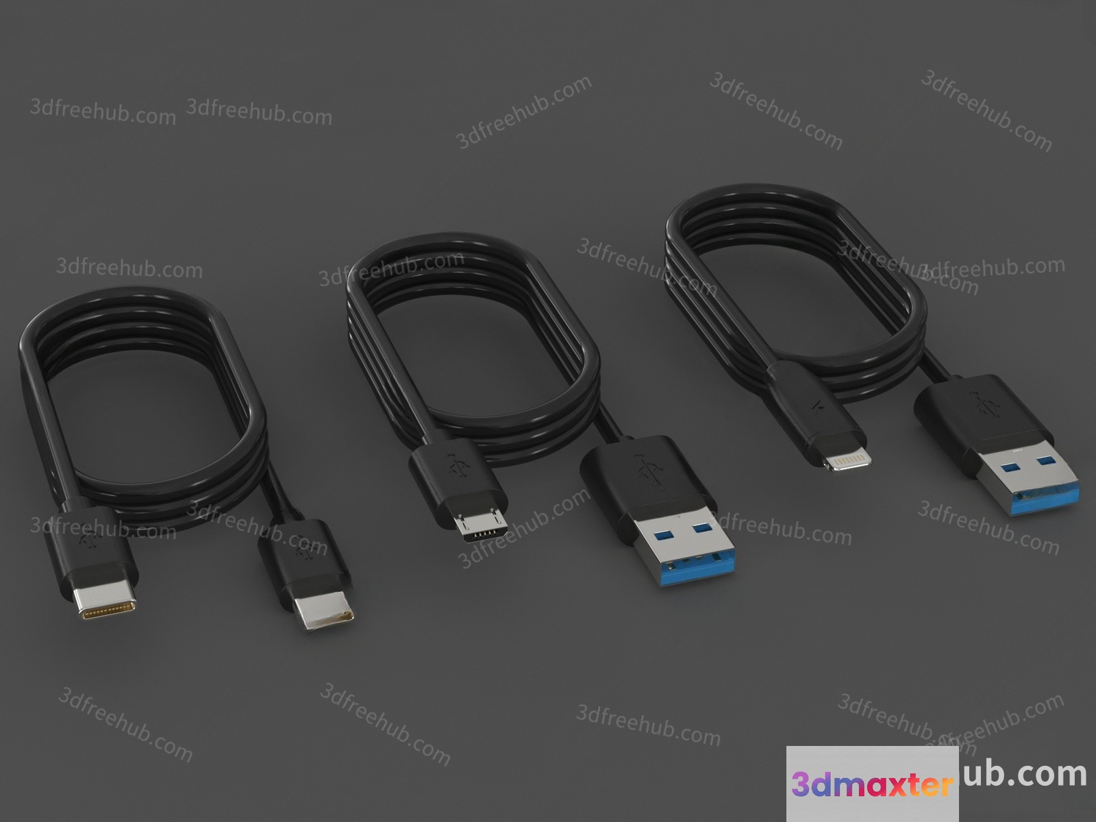 A Collection Of Usb Cables 3D Model - 21282 - VRAY Render