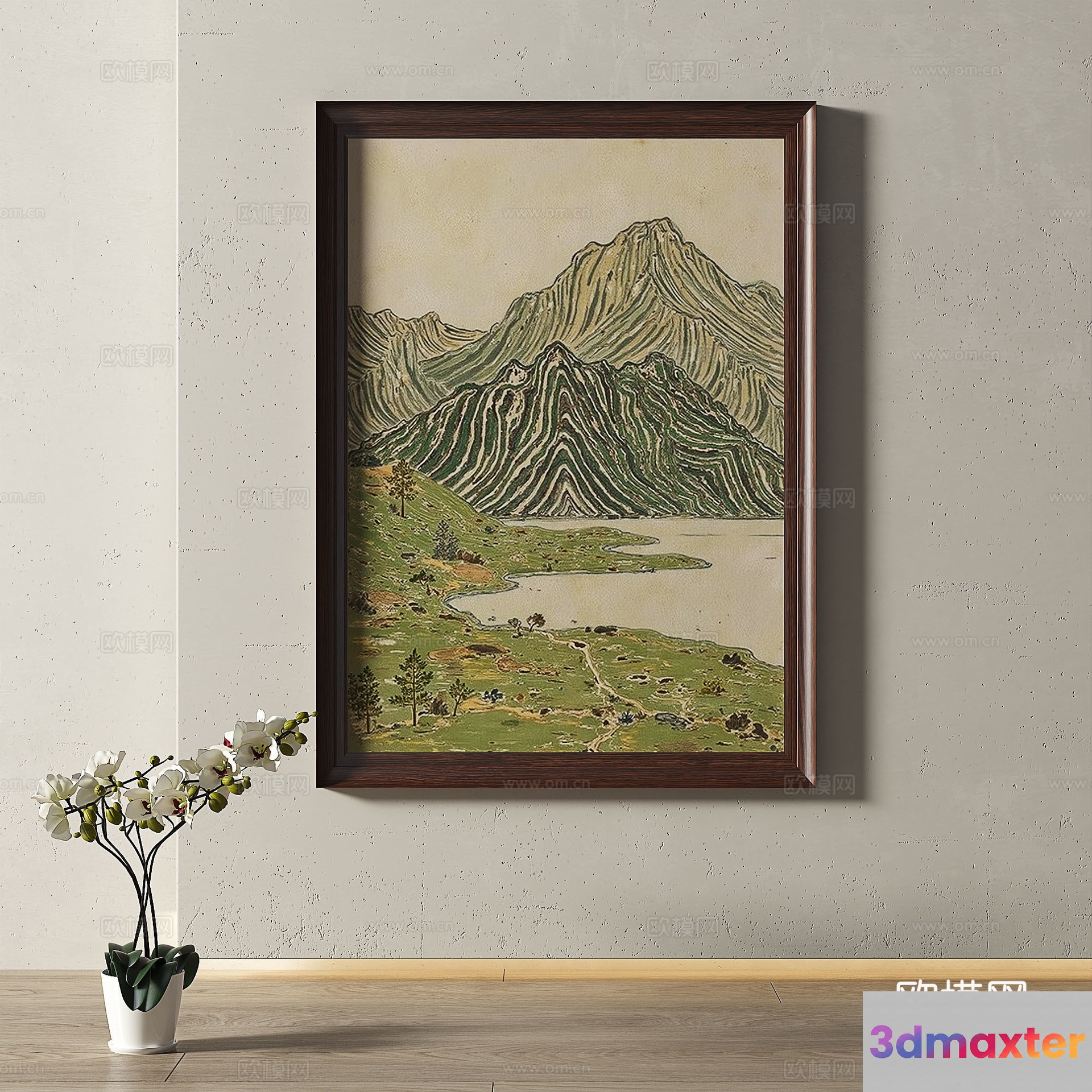A Framed Painting Of A Mountain Landscape 3D Model - 11755 - VRAY Render