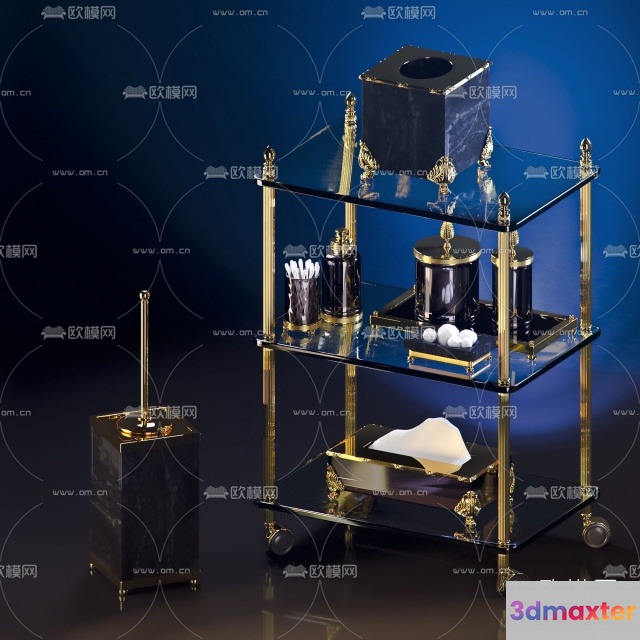 Gold And Black Shelving Unit 3D Model - 16346 - VRAY Render
