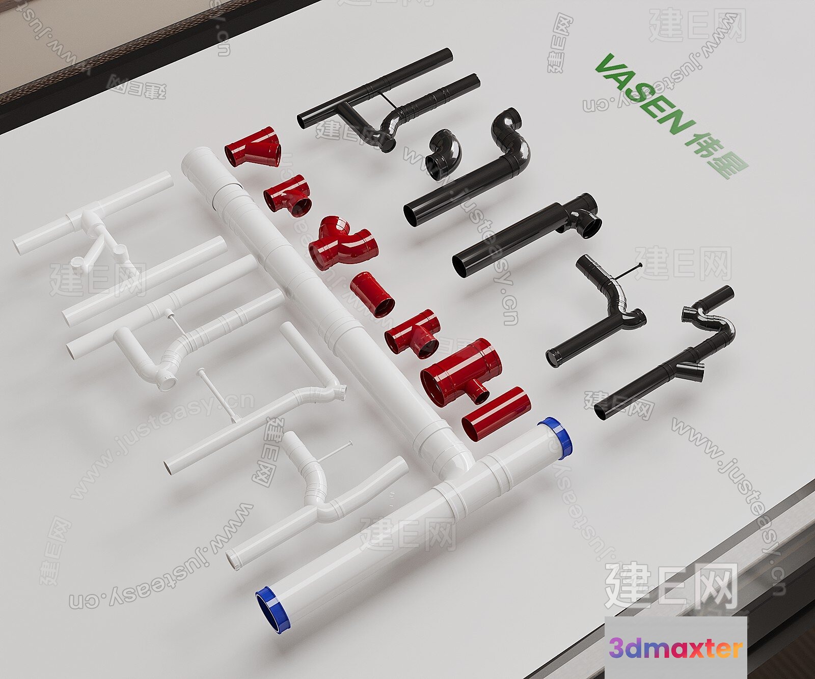 Plastic Pipe Fittings 3D Model - 19543 - VRAY Render