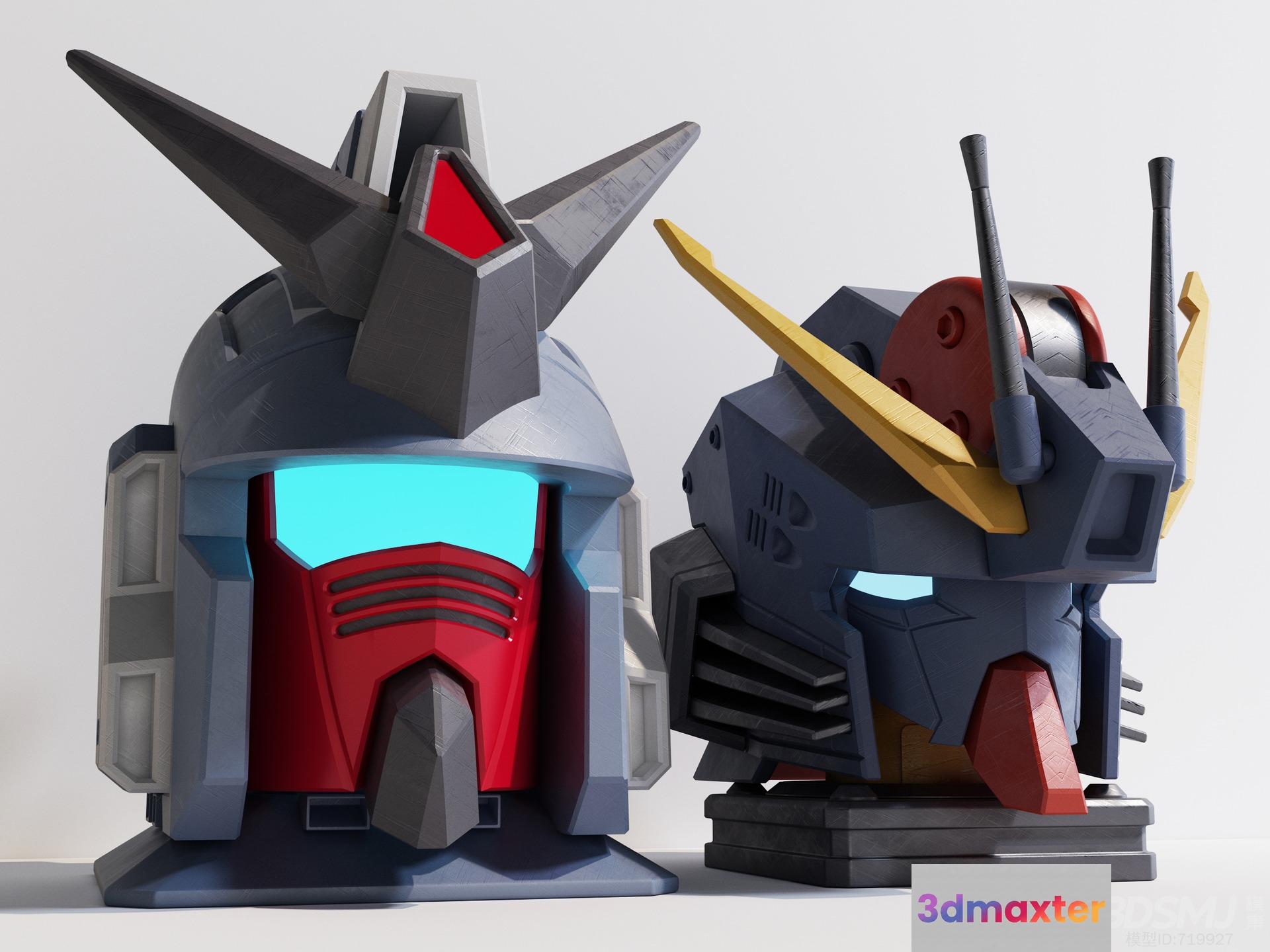 Two 3D Printed Gundam Heads 3D Model - 23270 - VRAY Render