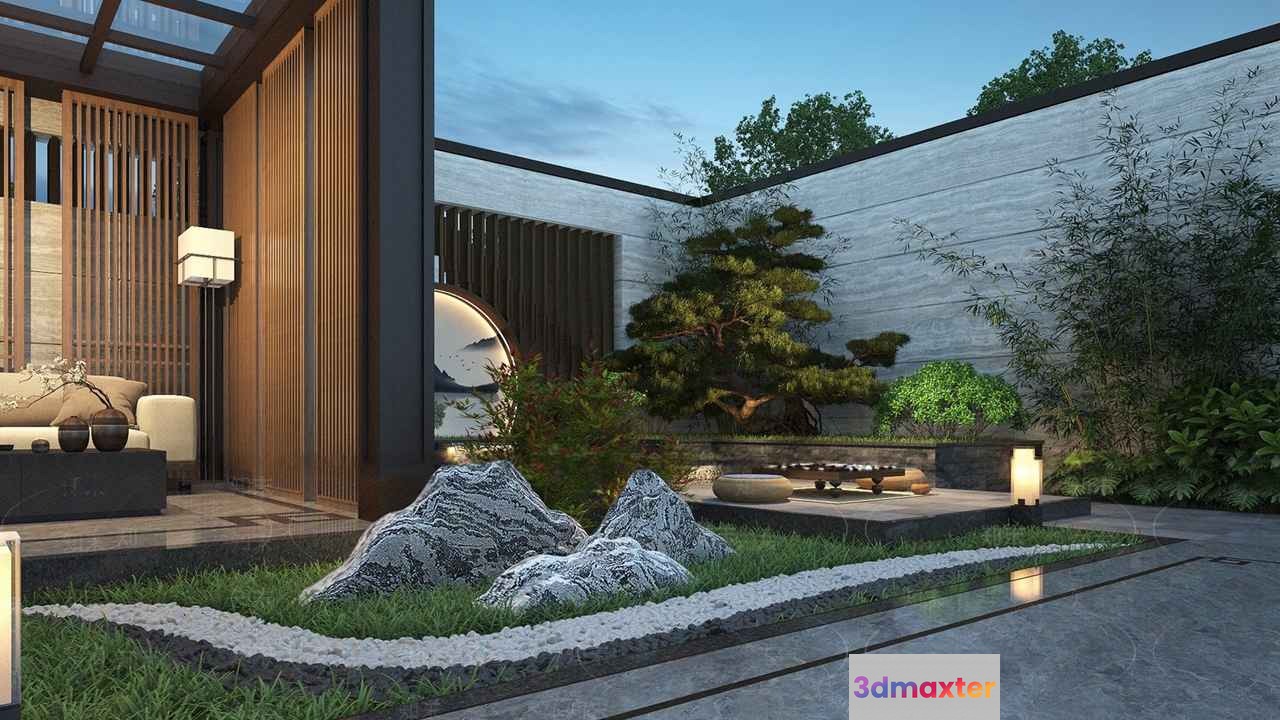 Modern Asian-Inspired Courtyard 3D Model - 22756 - VRAY Render