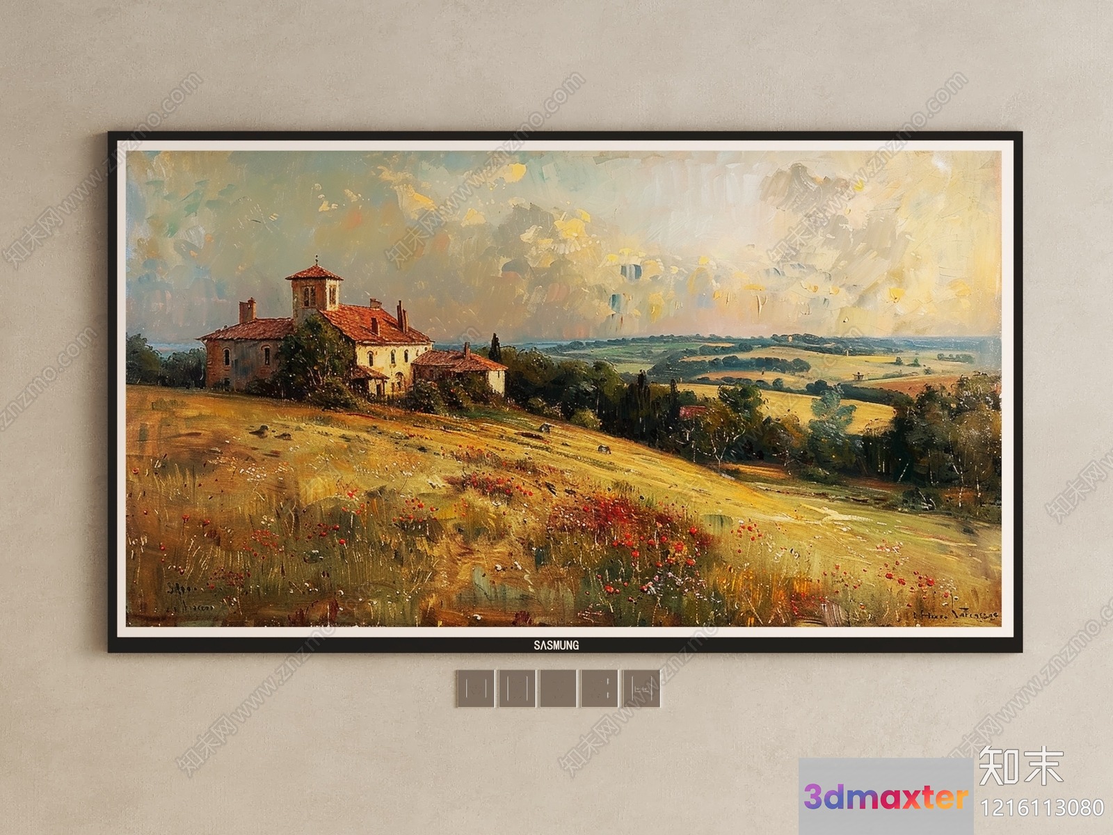 A Painting Of A House In A Field 3D Model - 12086 - VRAY Render