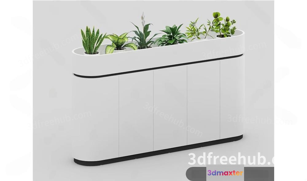 A White Planter With Plants 3D Model - 20203 - VRAY Render