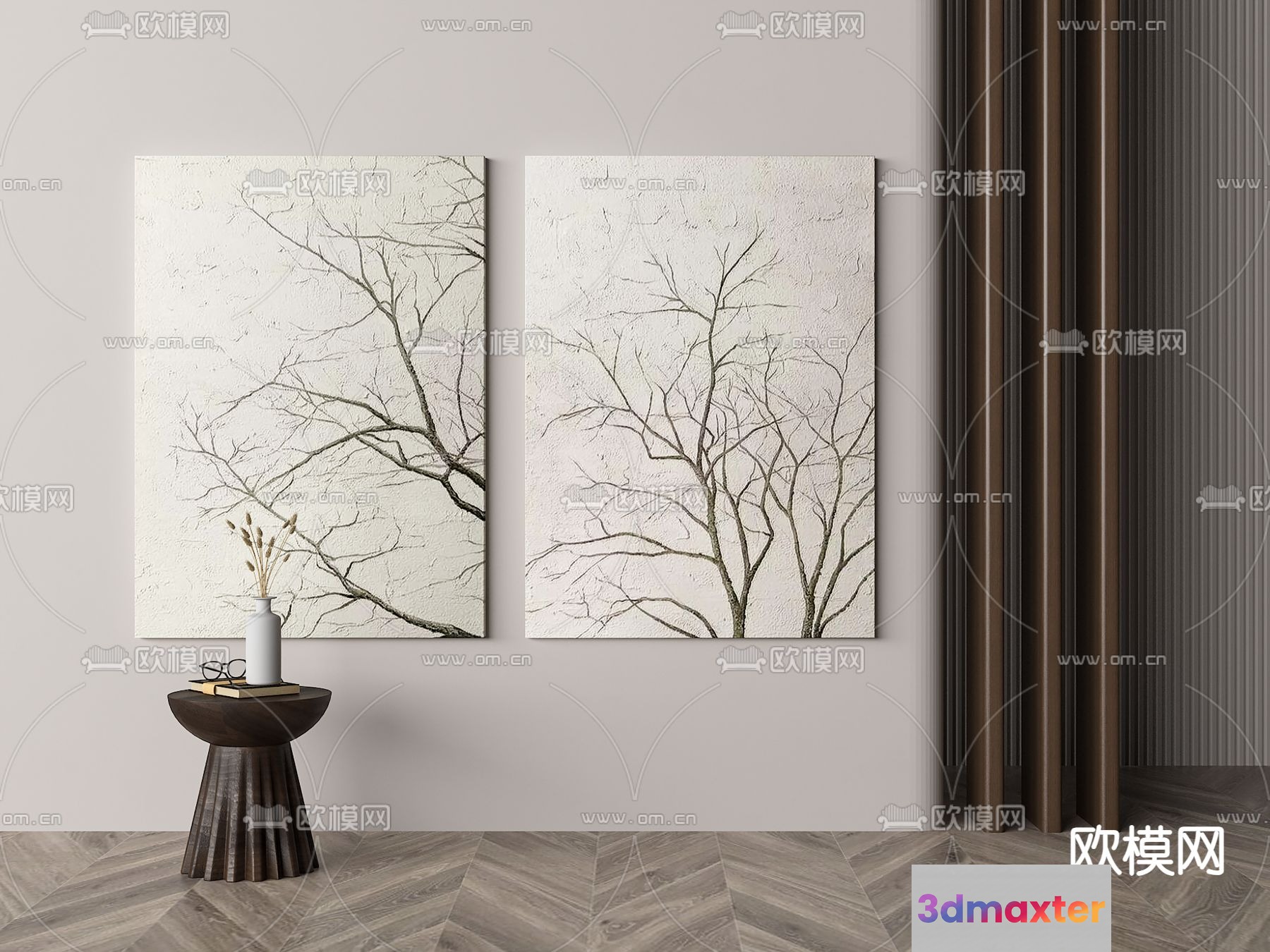 Two Large Paintings Of Bare Trees On A Wall 3D Model - 15416 - VRAY Render