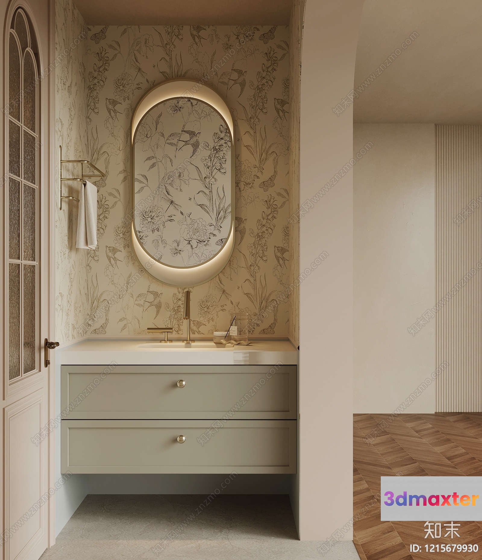 A White And Gold Sink 3D Model - 11280 - VRAY Render
