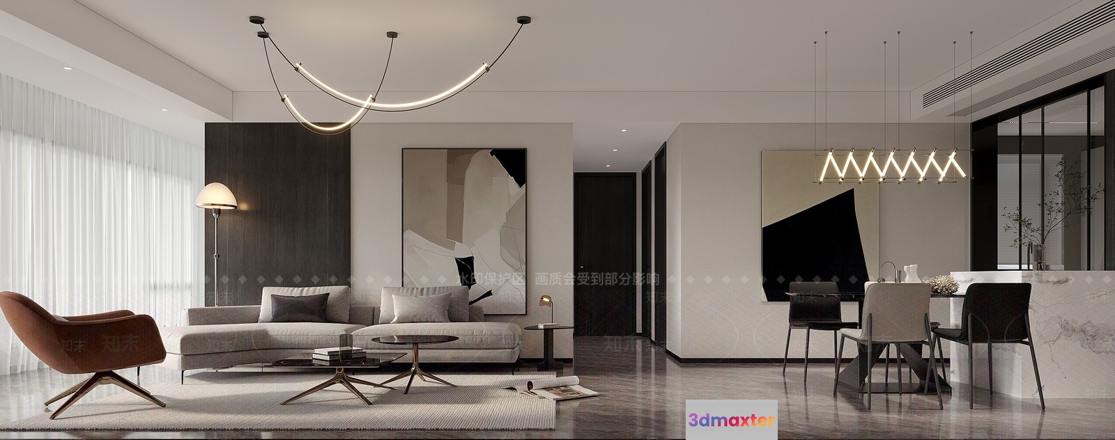 Modern Living Room 3D Model - 7837 - VRAY Render