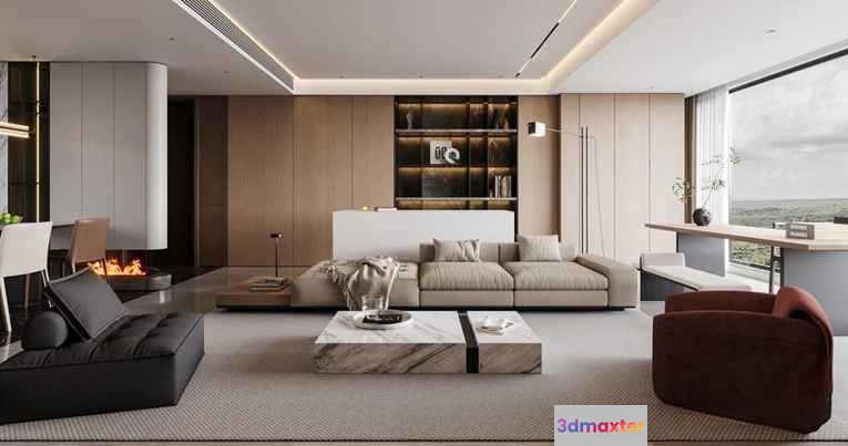 Modern Living Room 3D Model - 3212 - VRAY Render