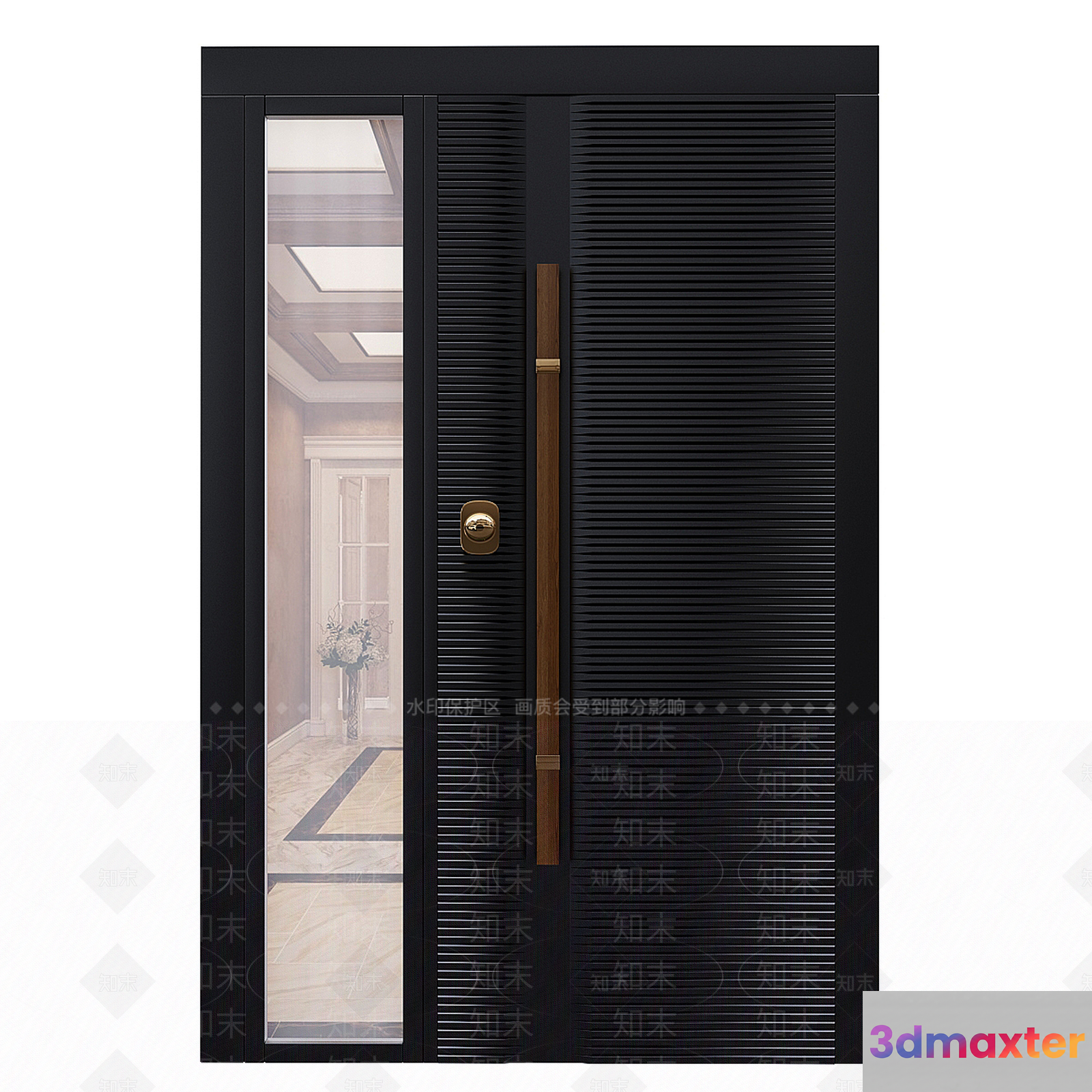 A Black Door With A Glass Panel 3D Model - 8383 - VRAY Render
