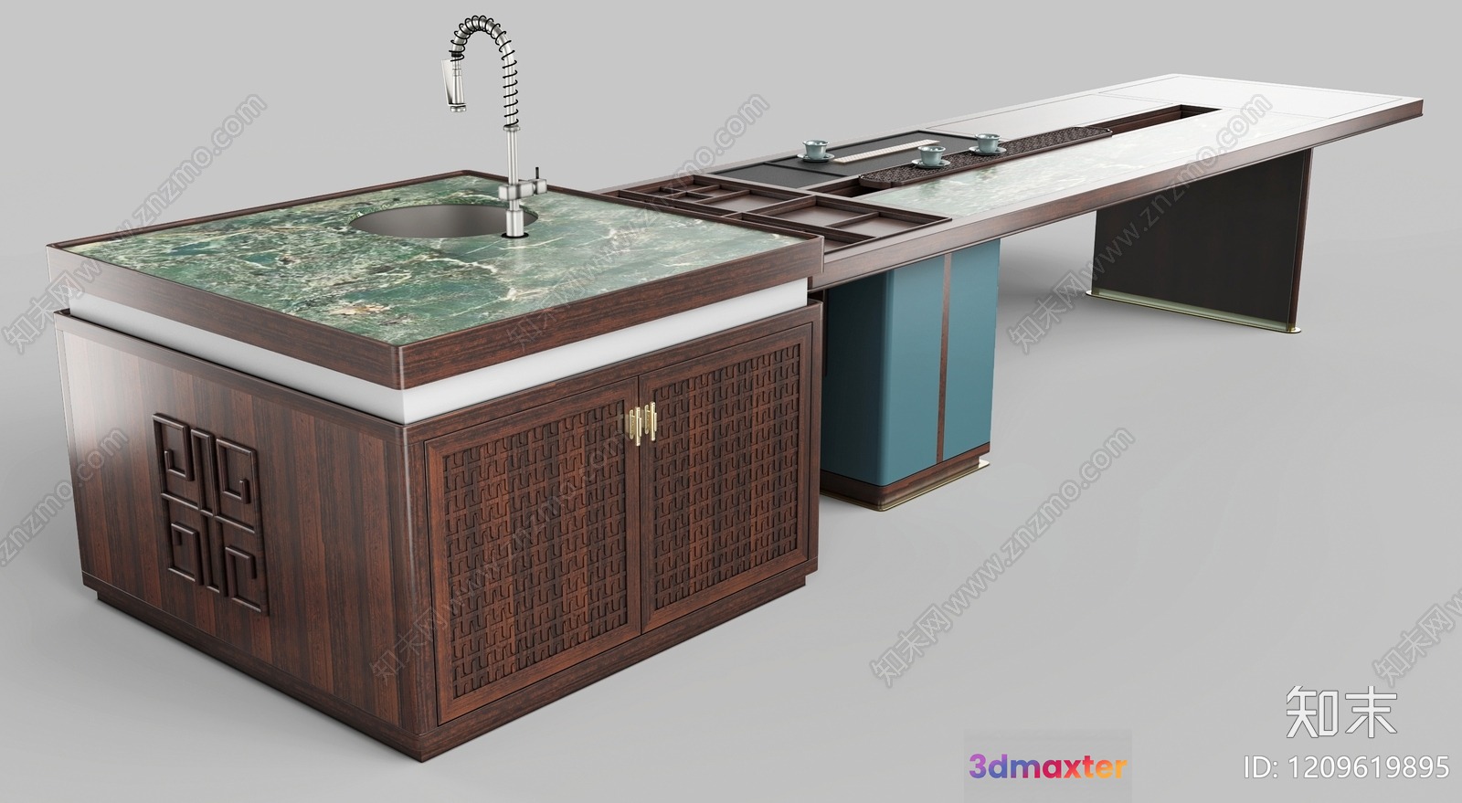 A Kitchen Island With A Sink And Stove Top Featuring A 3D Model - 6324 - VRAY Render