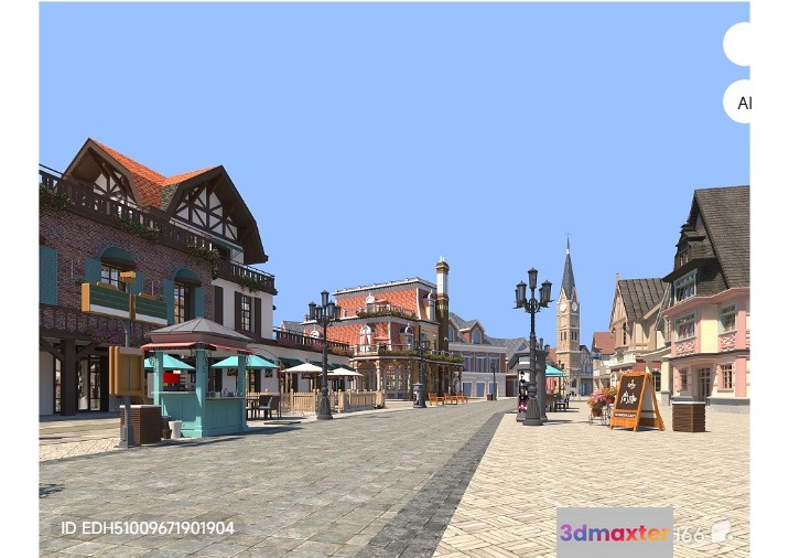 A Street With Buildings 3D Model - 6675 - VRAY Render