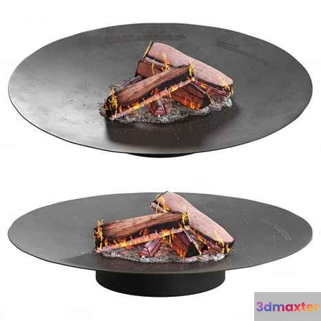 A Round Black Metal Fire Pit With A Flame 3D Model - 7637 - CORONA Render
