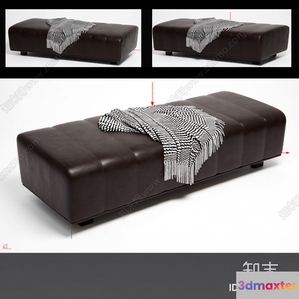 A Black Leather Ottoman 3D Model - 5818 - VRAY Render