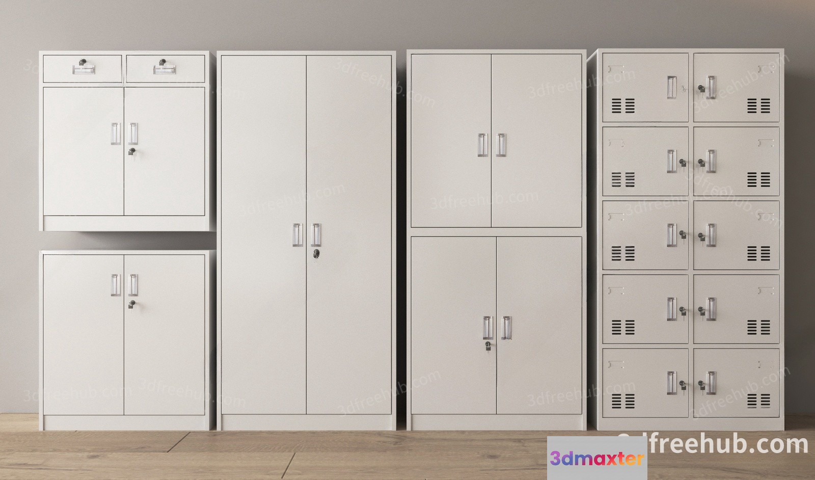 A Row Of White Lockers 3D Model - 19665 - VRAY Render