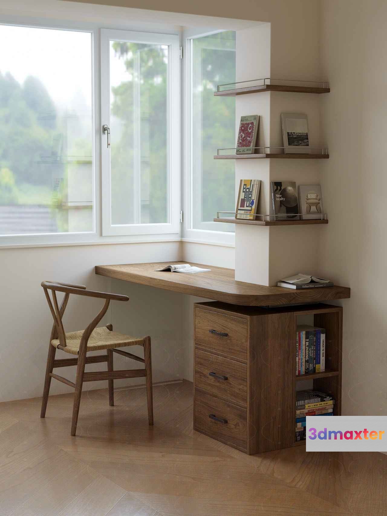 Modern Wooden Desk 3D Model - 18167 - VRAY Render