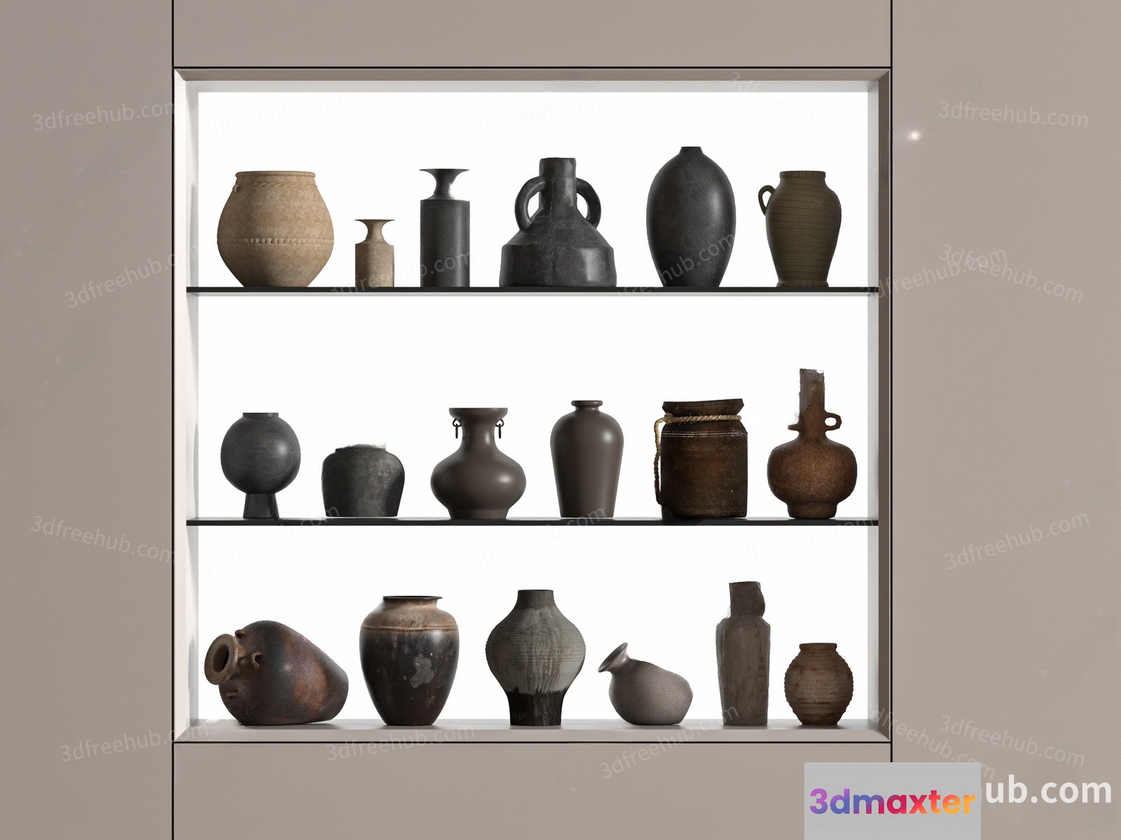 A Collection Of Clay Vases 3D Model - 20517 - VRAY Render