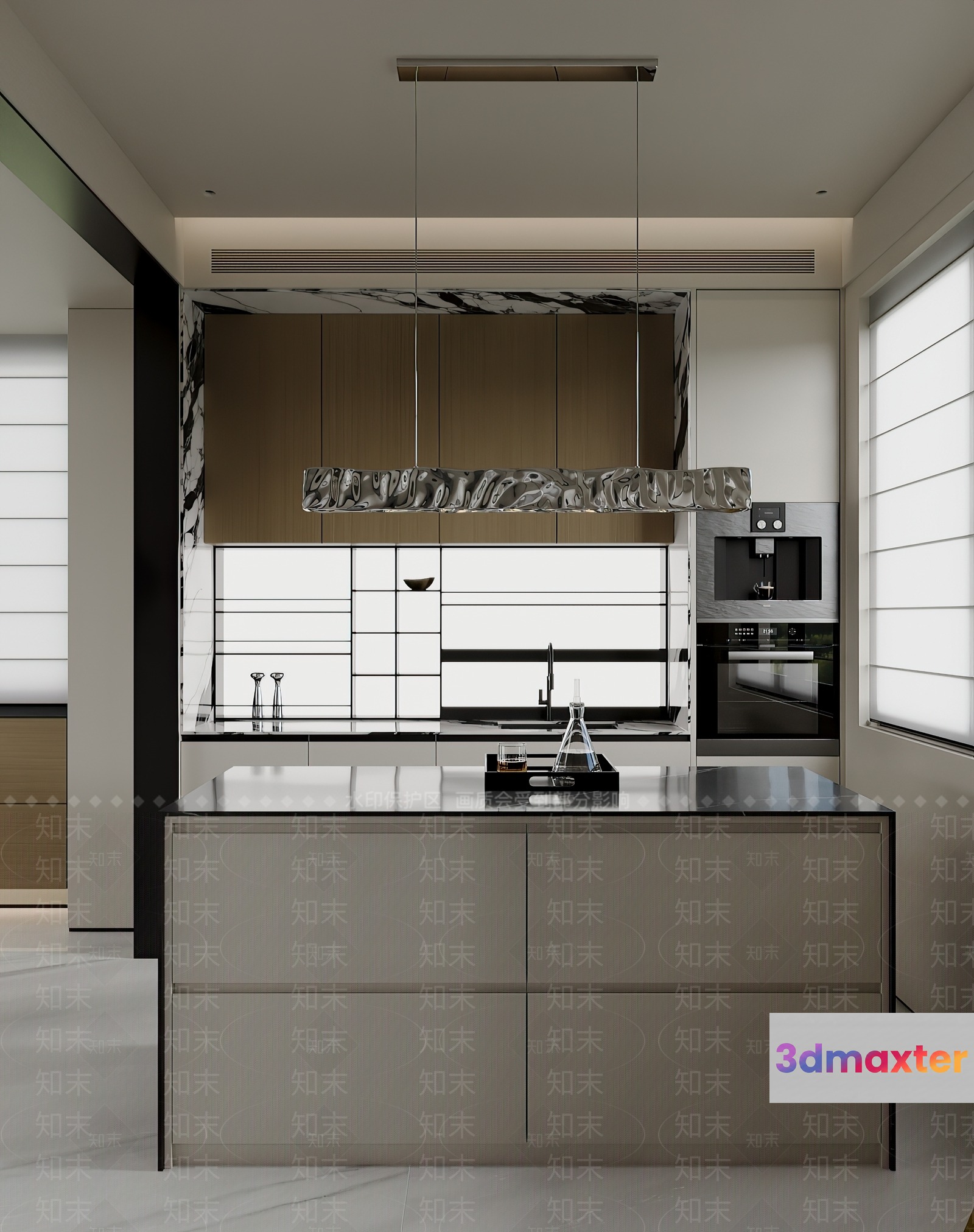 Modern Kitchen With Marble Countertops 3D Model - 15763 - VRAY Render
