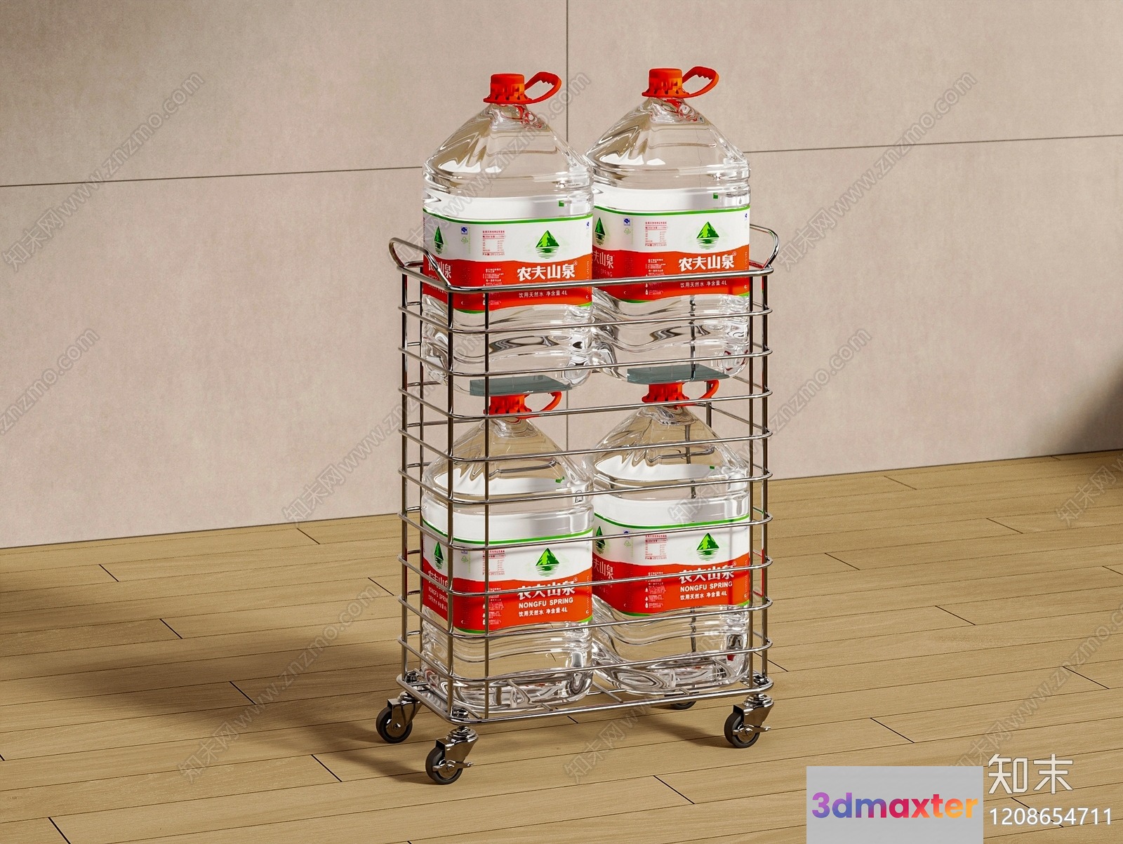 A Shopping Cart Filled With Large Bottles Of Water 3D Model - 15772 - VRAY Render