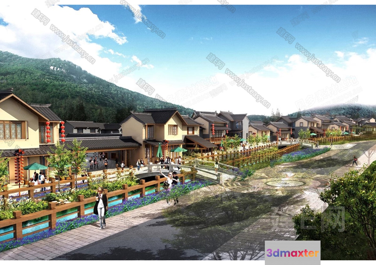 The Single Main Subject Is A Neighborhood With A Variety Of Houses 3D Model - 1889 - VRAY Render