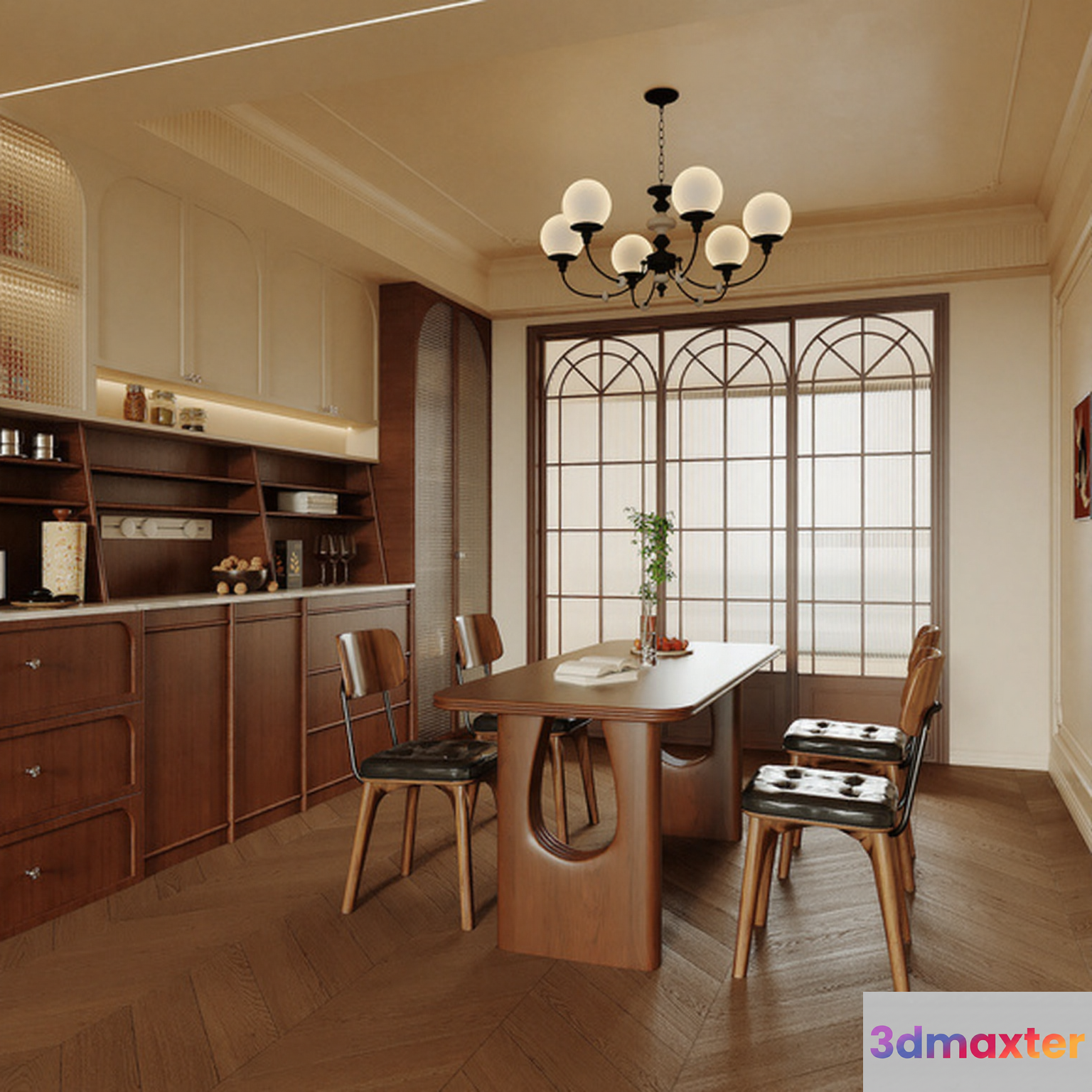 A Mid-Century Modern Dining Room 3D Model - 5346 - VRAY Render