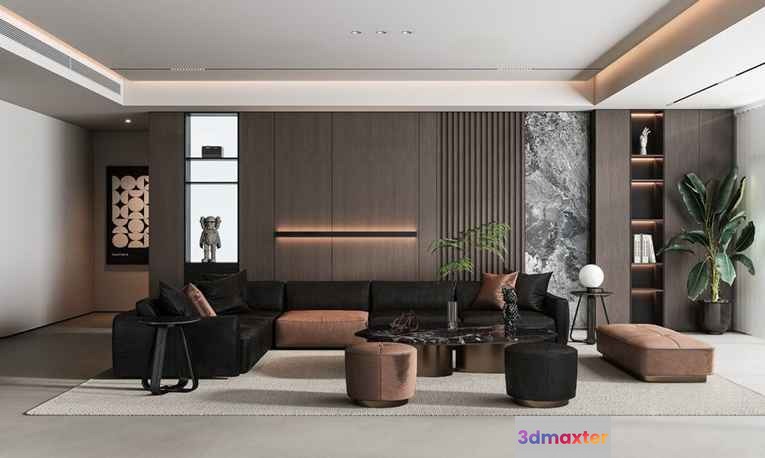 Modern Living Room 3D Model - 9384 - VRAY Render