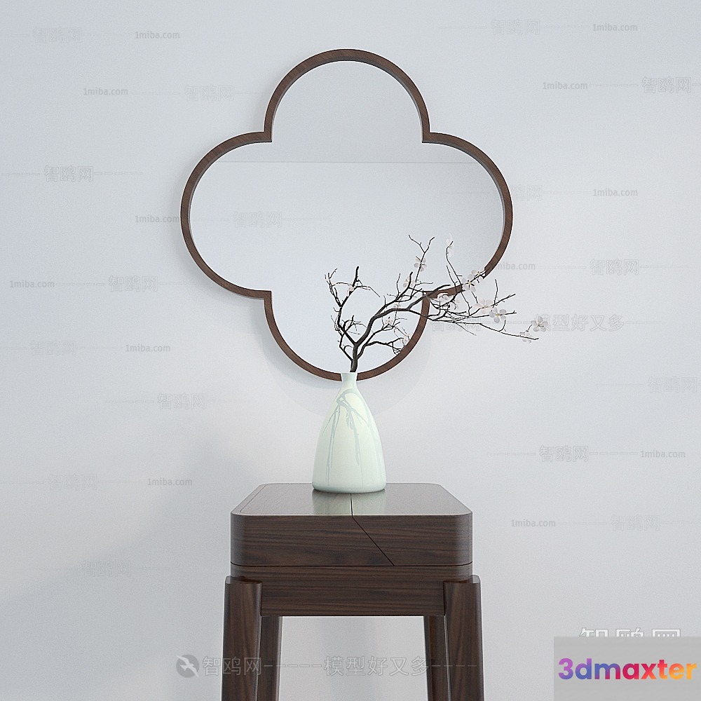 A White Vase With A Bare Tree Branch 3D Model - 12974 - VRAY Render