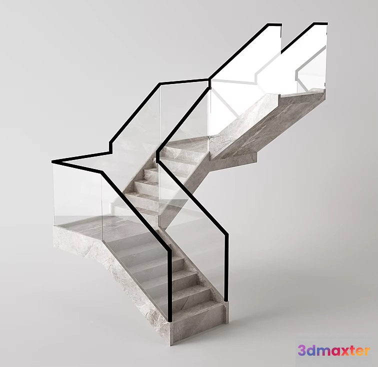 Modern Glass Staircase 3D Model - 20318 - VRAY Render