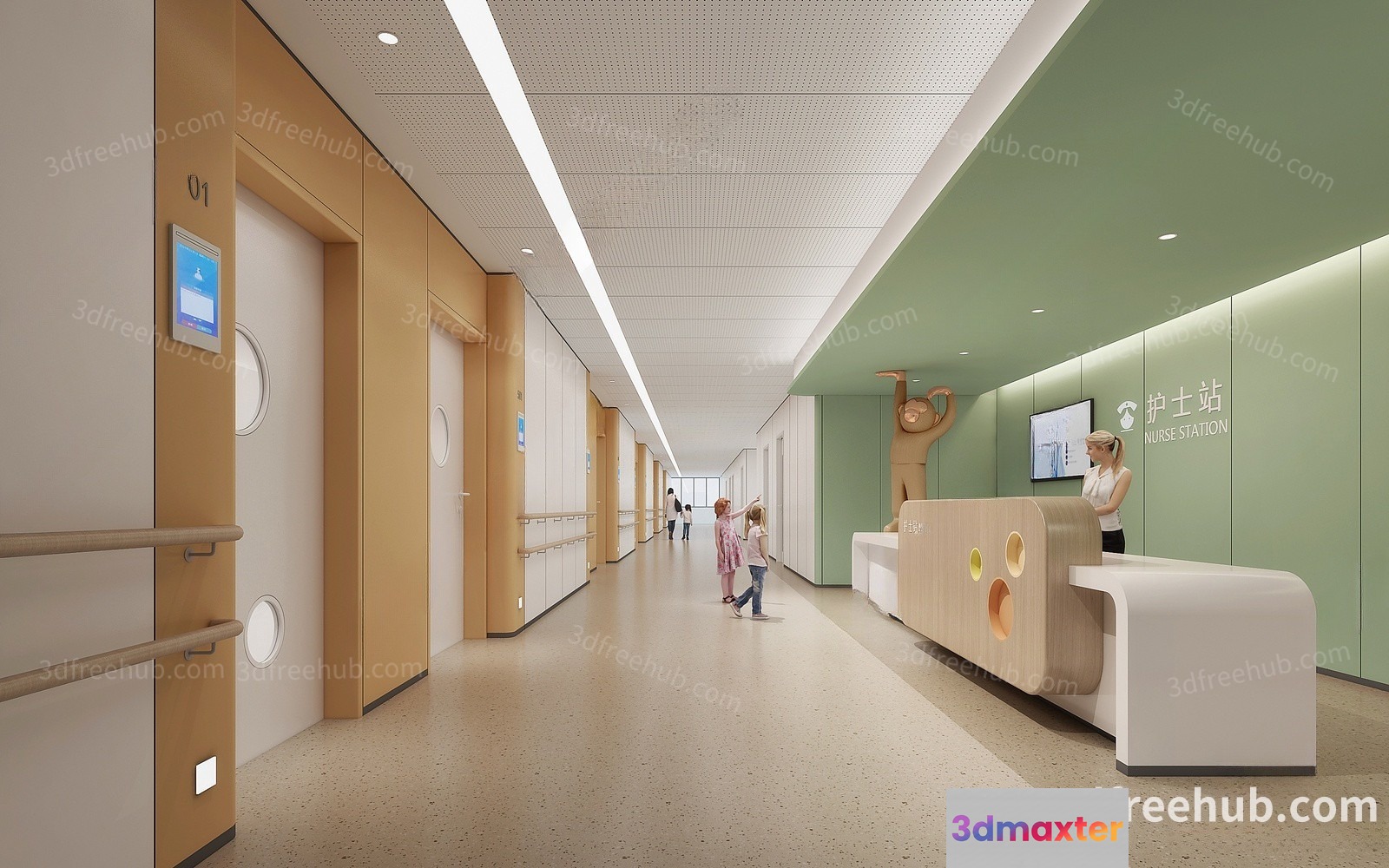 A Hospital Corridor 3D Model - 19420 - VRAY Render