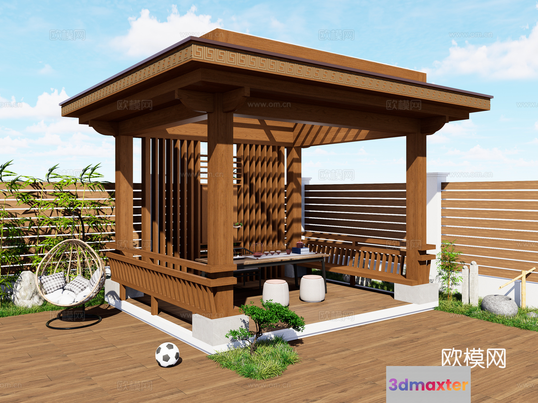 A Wooden Gazebo 3D Model - 16329 - VRAY Render