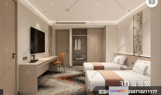 Modern Hotel Room 3D Model - 15730 - VRAY Render