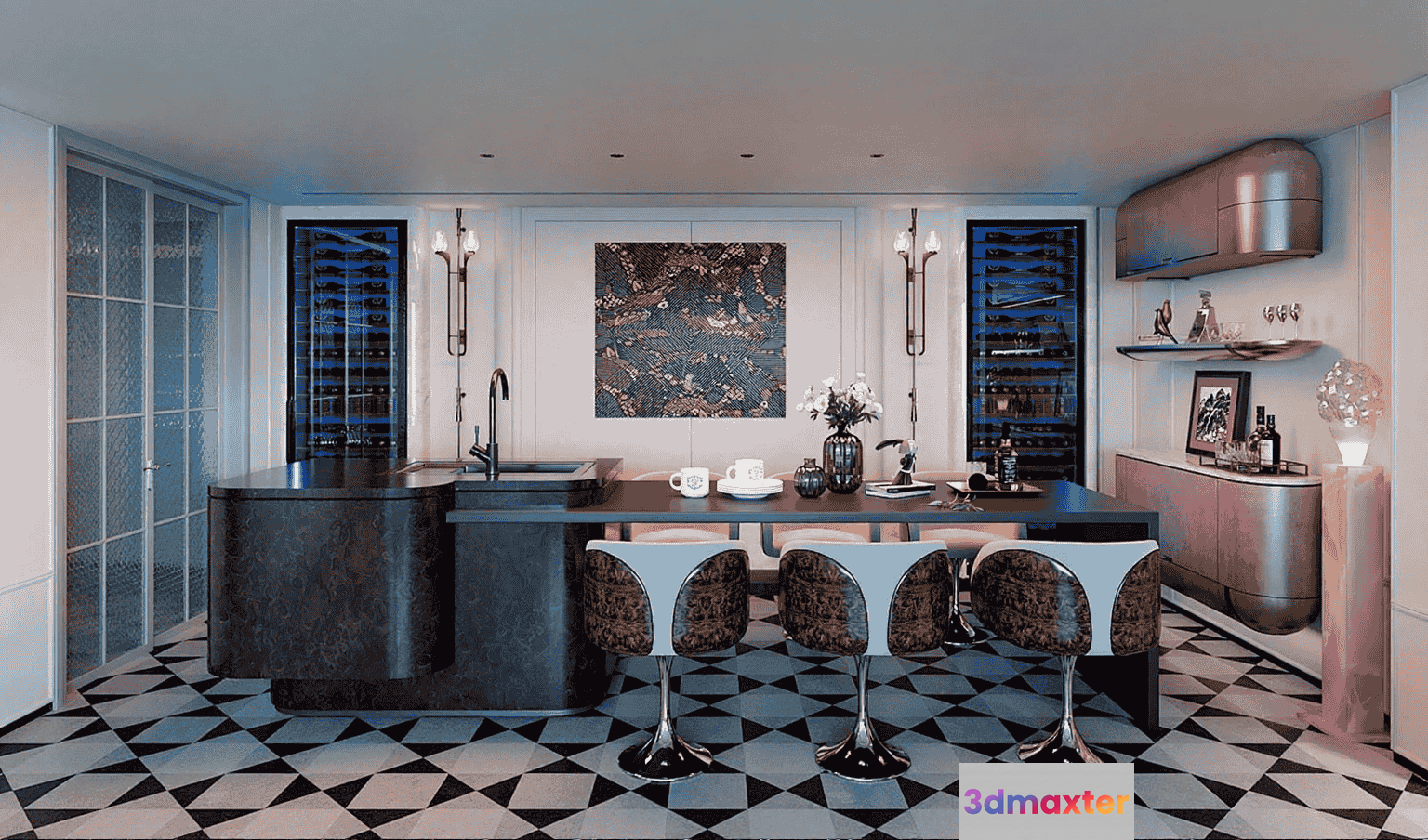 Modern Kitchen Space 3D Model - 18292 - VRAY Render