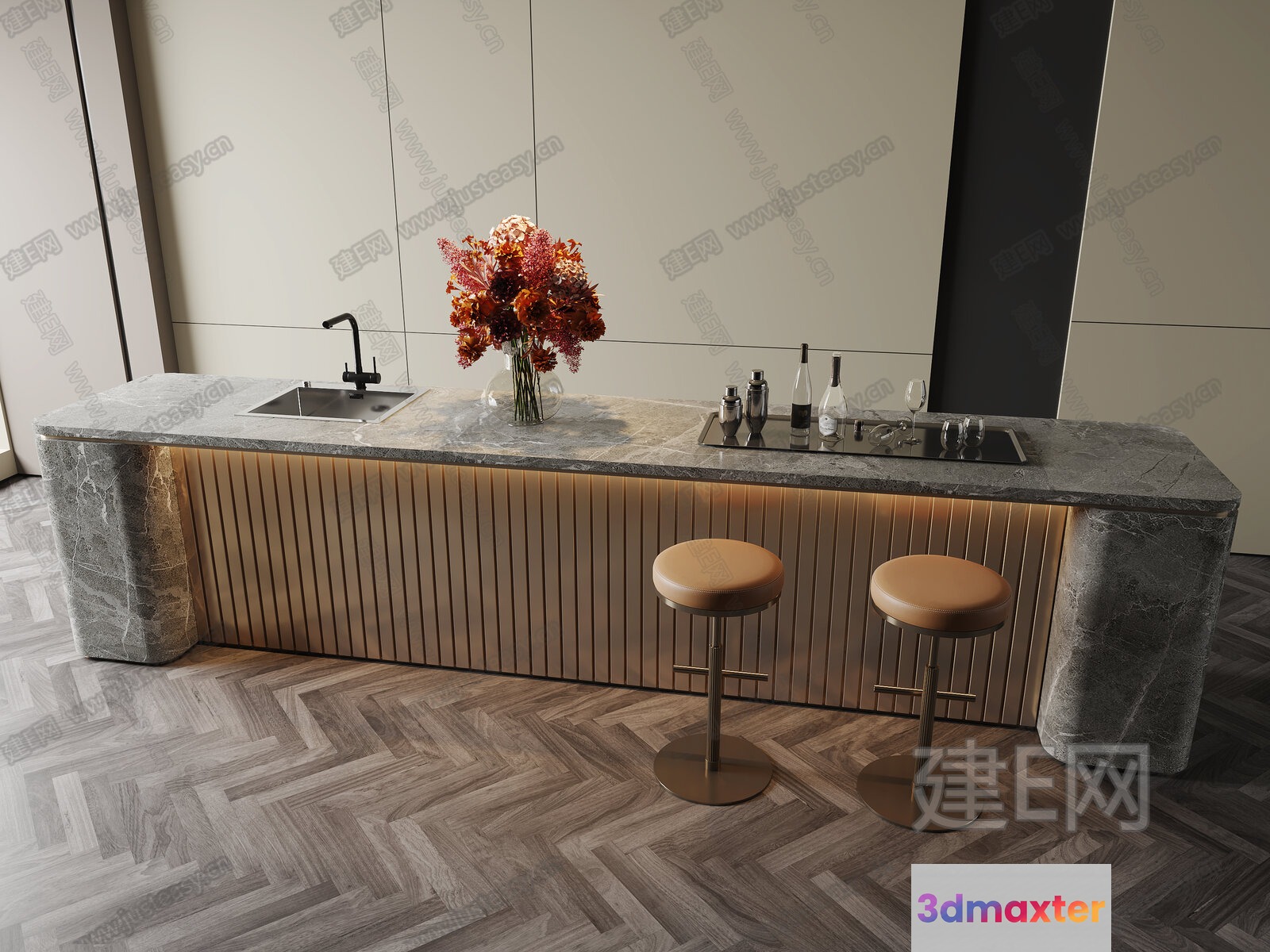 Modern Kitchen Island 3D Model - 13276 - VRAY Render