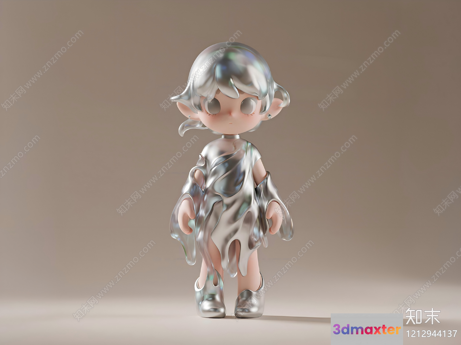 A Cartoon Figure In A Silver Dress 3D Model - 23389 - VRAY Render