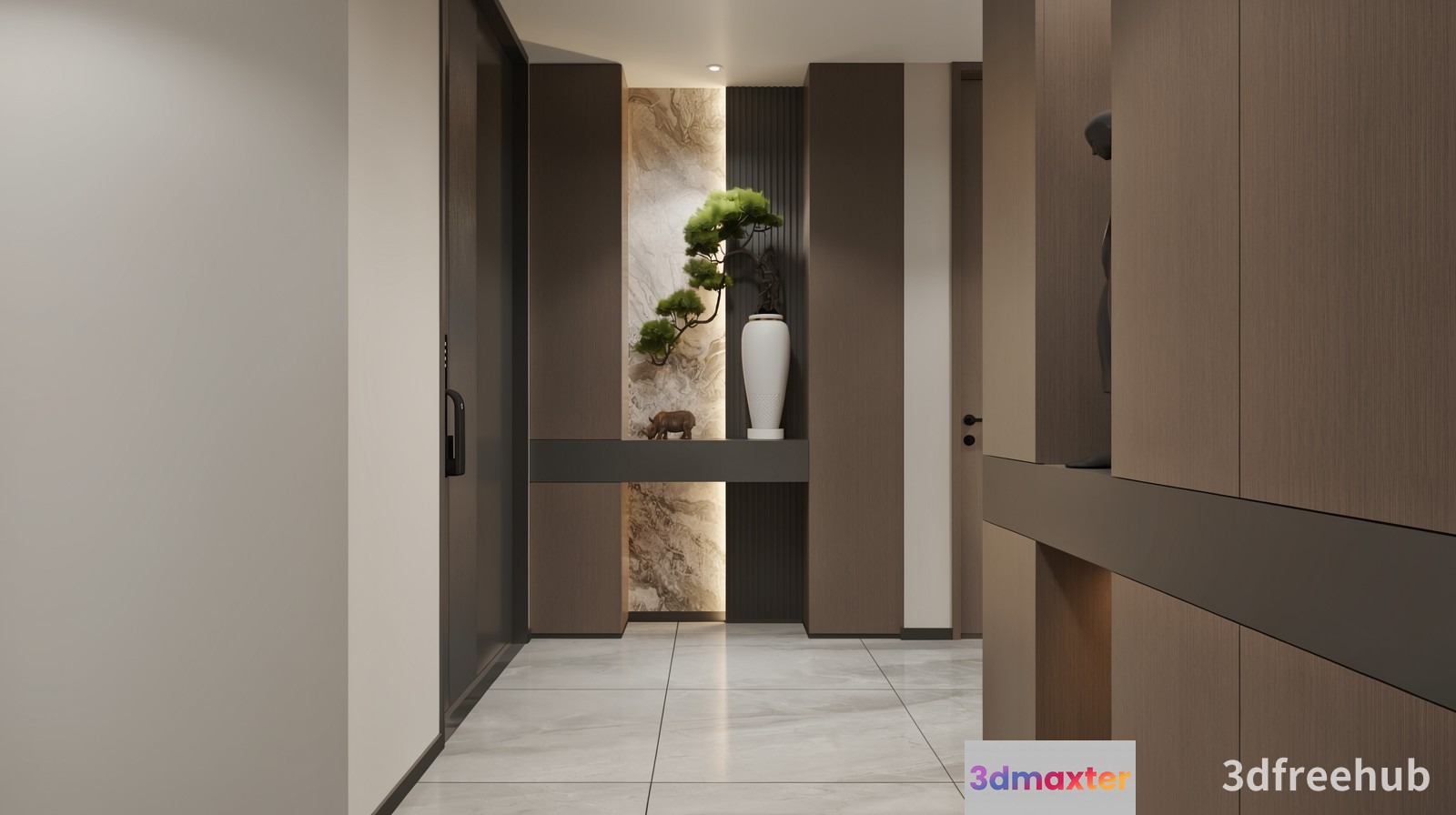 Modern Hallway With Wood Accents 3D Model - 19912 - VRAY Render