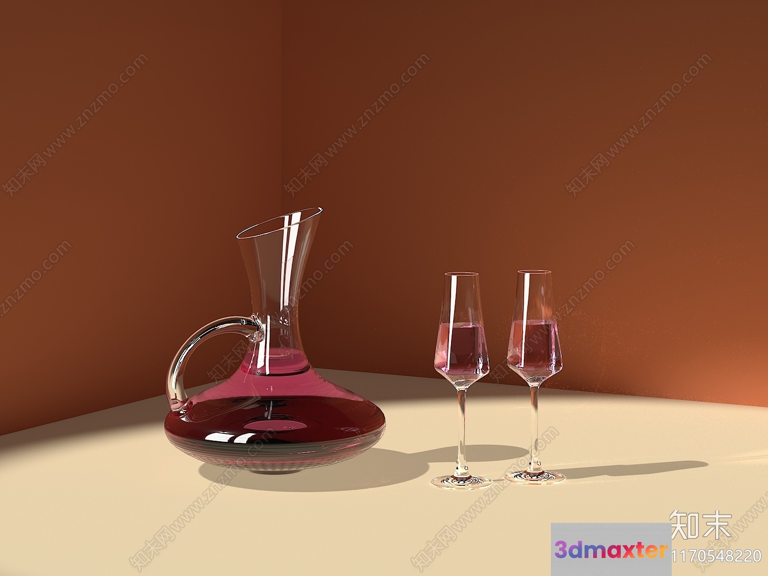 A Glass Carafe With Two Wine Glasses 3D Model - 8316 - VRAY Render