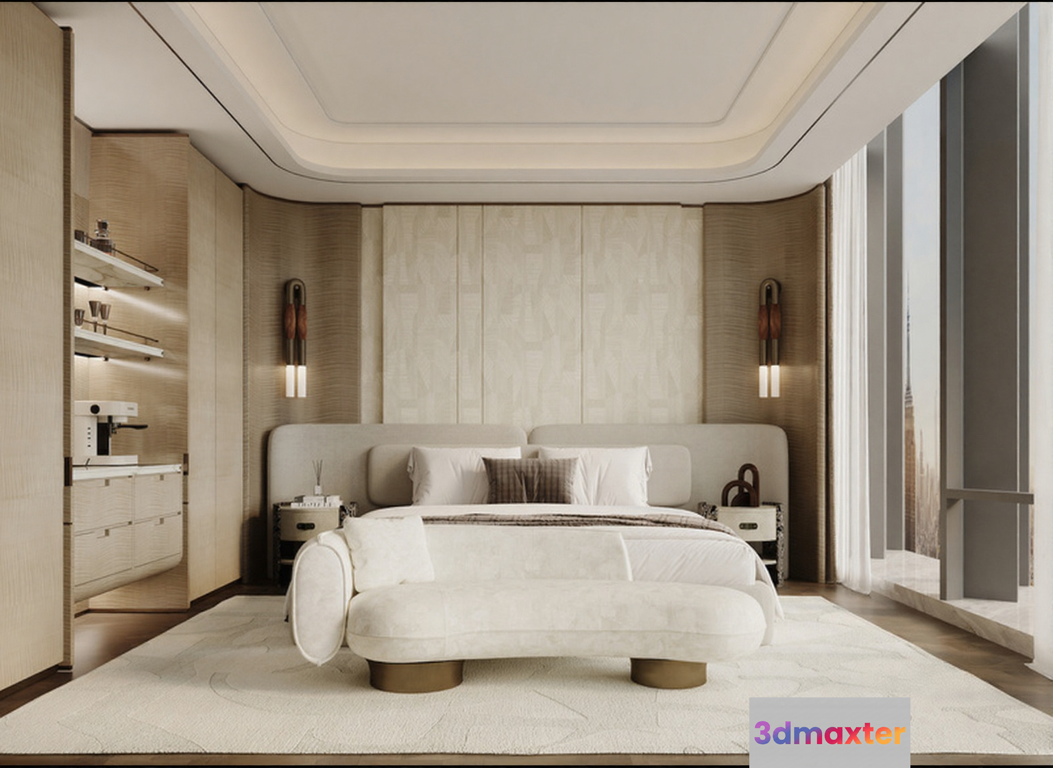 Modern Beige Bedroom 3D Model - 15504 - VRAY Render