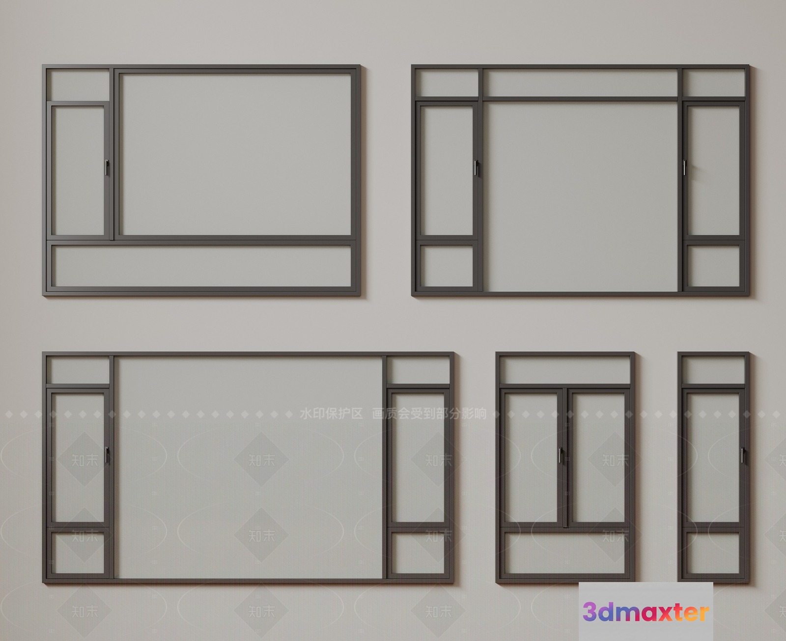 Grey Sliding Glass Door Frames 3D Model - 13400 - VRAY Render